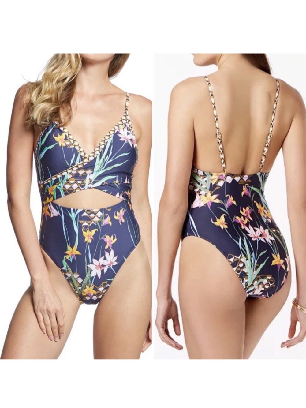 TRINA TURK Fiji Floral Tropical One Piece Swimsuit Womens Size 8 Summer FLAW